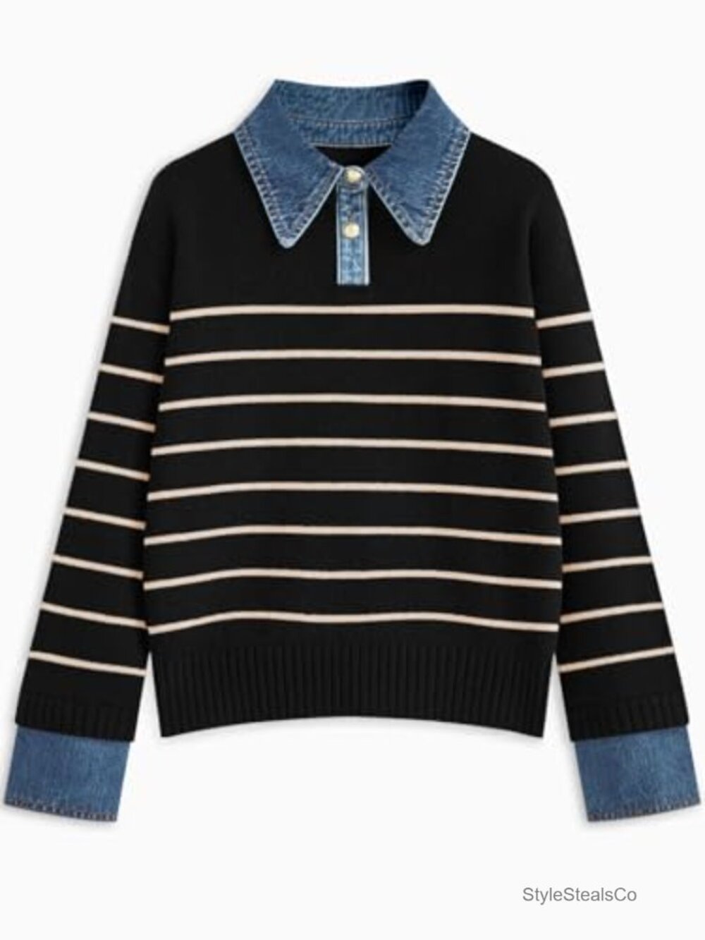 Womens Oversized Knit Pullover Sweater Collared V-Neck Button Up